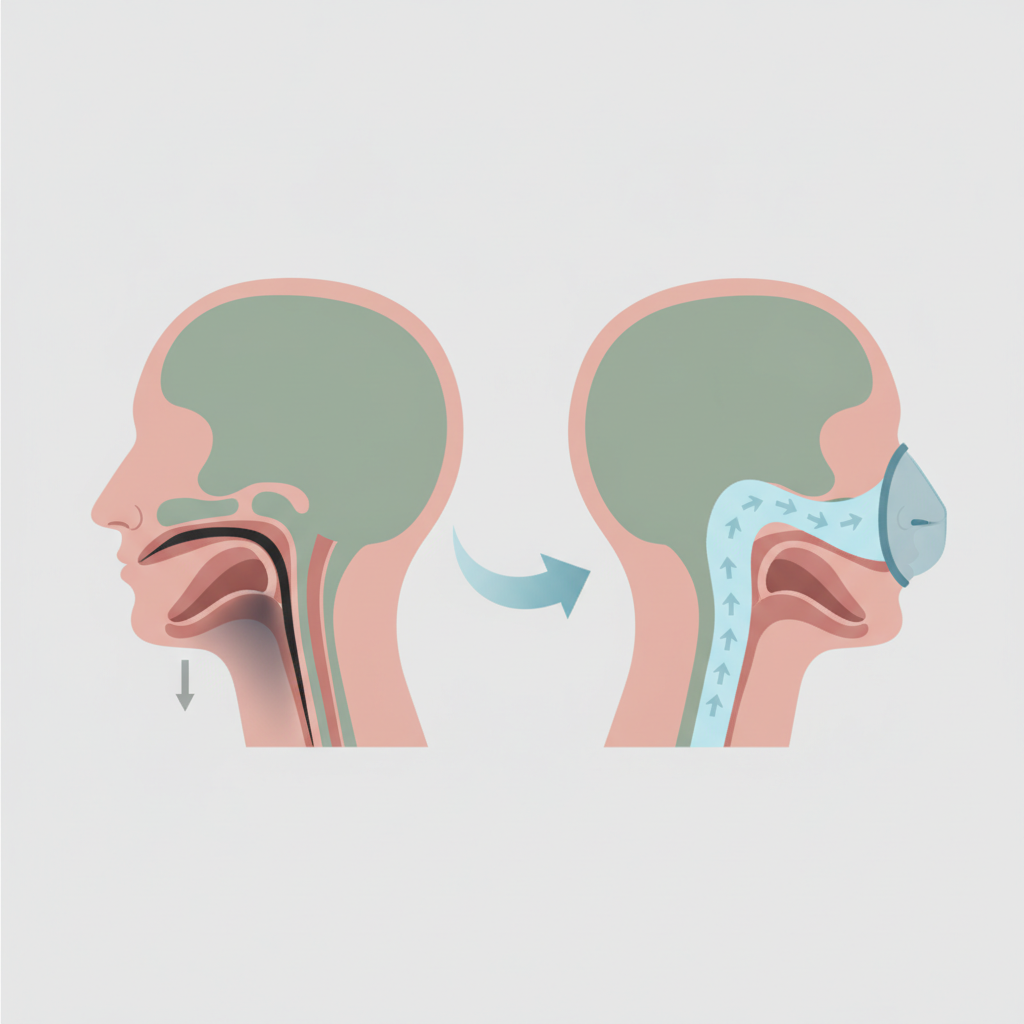 22dB 저소음 양압기 추천: 편안한 수면을 위한 현명한 선택 가이드 - 양압기(CPAP/APAP) 기도 유지 원리 설명 그림