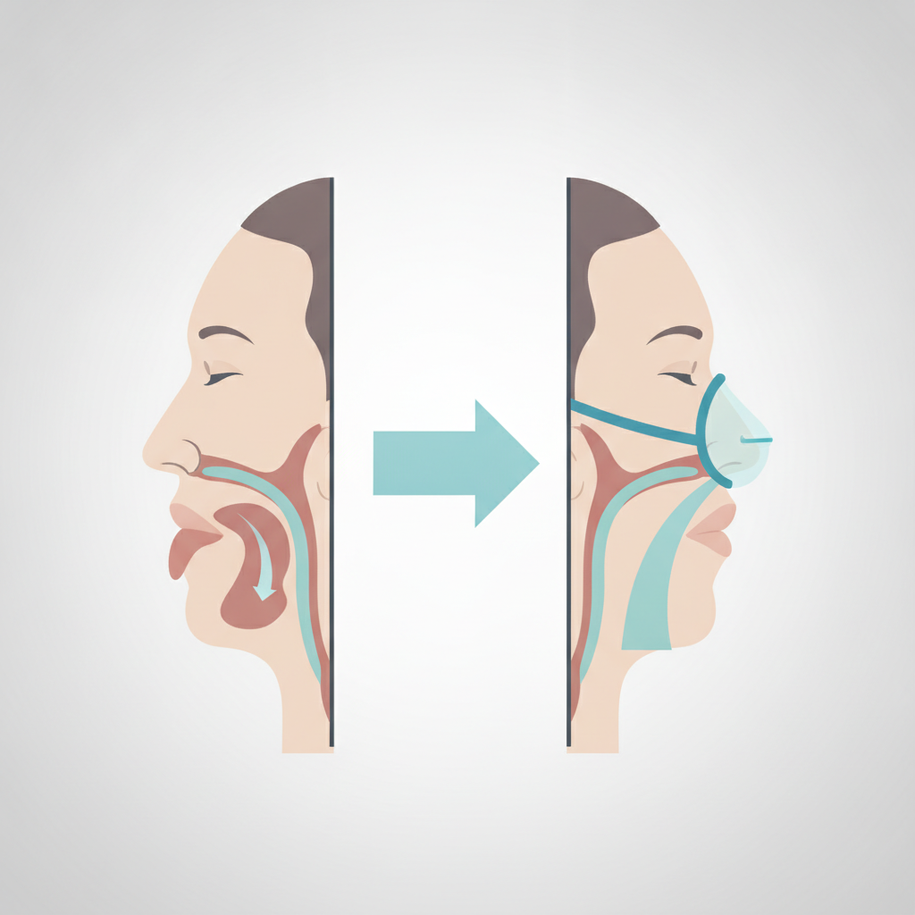 22dB 저소음 양압기: 편안한 수면을 위한 마스크 선택과 적응 가이드 - 양압기(CPAP/APAP) 기도 유지 원리 설명 그림