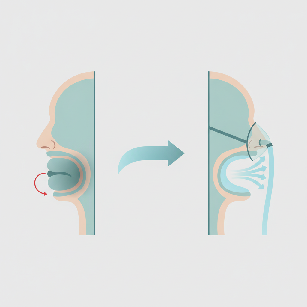 AHI 수치란? 수면무호흡증 진단과 편안한 양압기 선택 가이드 - 양압기(CPAP/APAP) 기도 유지 원리 설명 그림