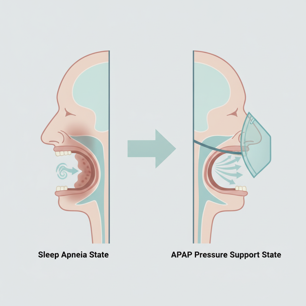 AHI란 무엇인가요? 수면무호흡증과 이지앤 양압기 선택 기준 - 양압기(CPAP/APAP) 기도 유지 원리 설명 그림