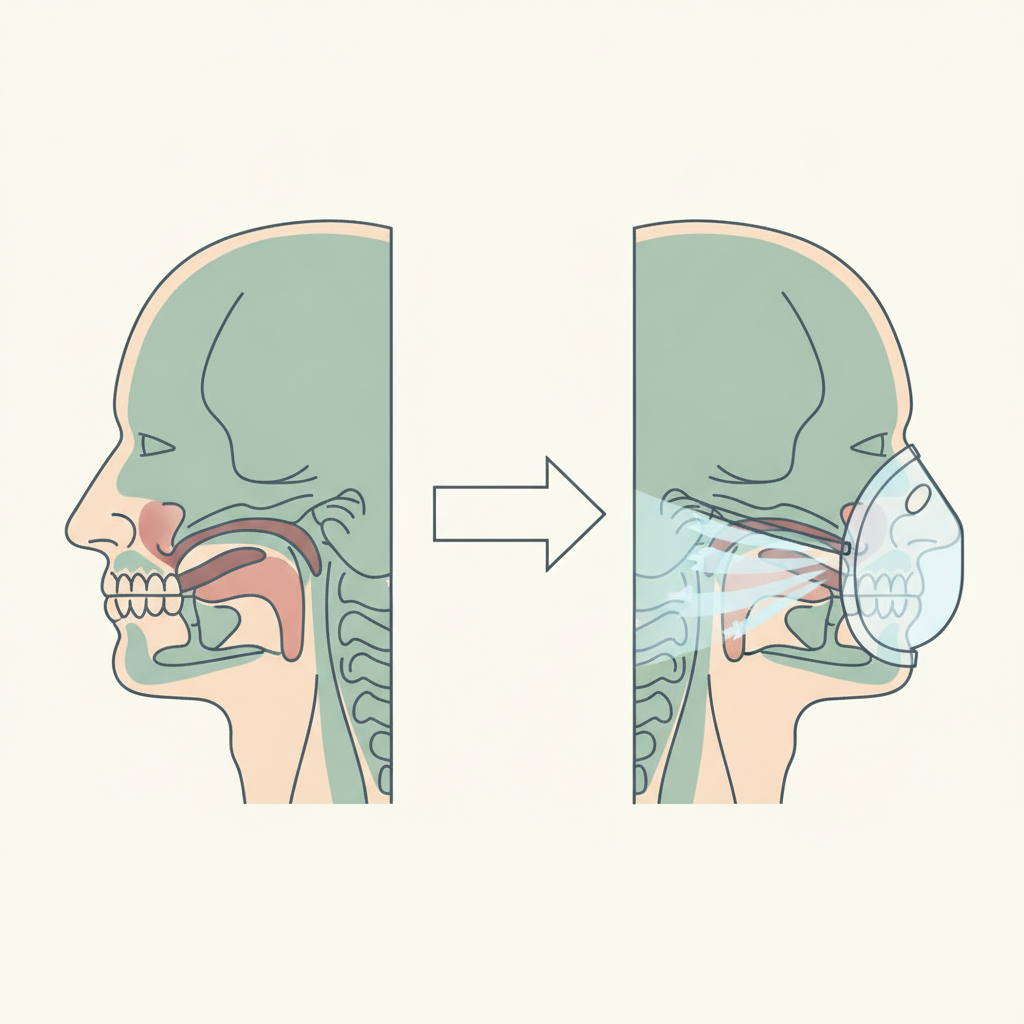 APAP 양압기 추천: 자동 압력 조절로 편안한 수면을 되찾는 방법 - 양압기(CPAP/APAP) 기도 유지 원리 설명 그림