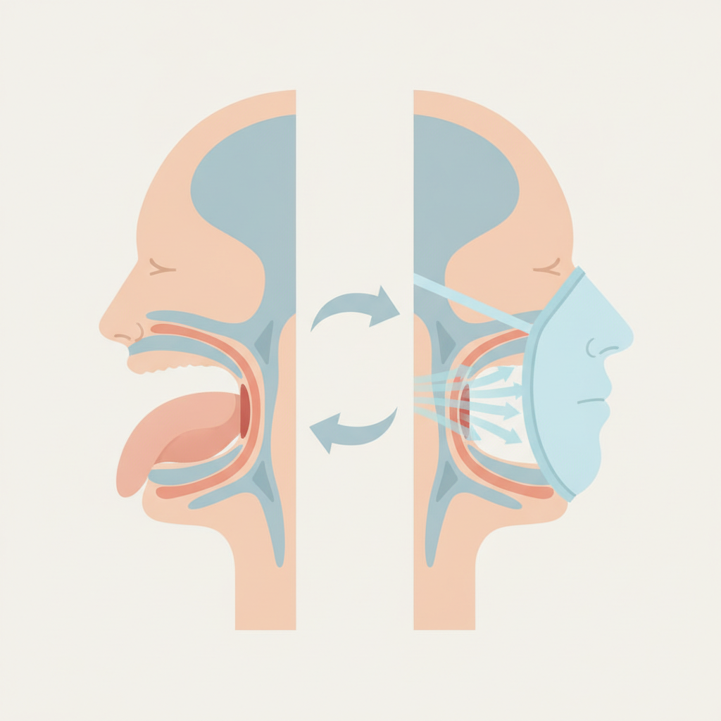APAP 자동 압력 양압기 추천: 편안한 수면을 위한 현명한 선택 가이드 - 양압기(CPAP/APAP) 기도 유지 원리 설명 그림