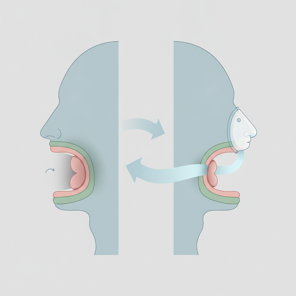 APAP 자동 압력 조절 양압기: 보험 적용 조건과 편안한 선택 가이드 - 양압기(CPAP/APAP) 기도 유지 원리 설명 그림