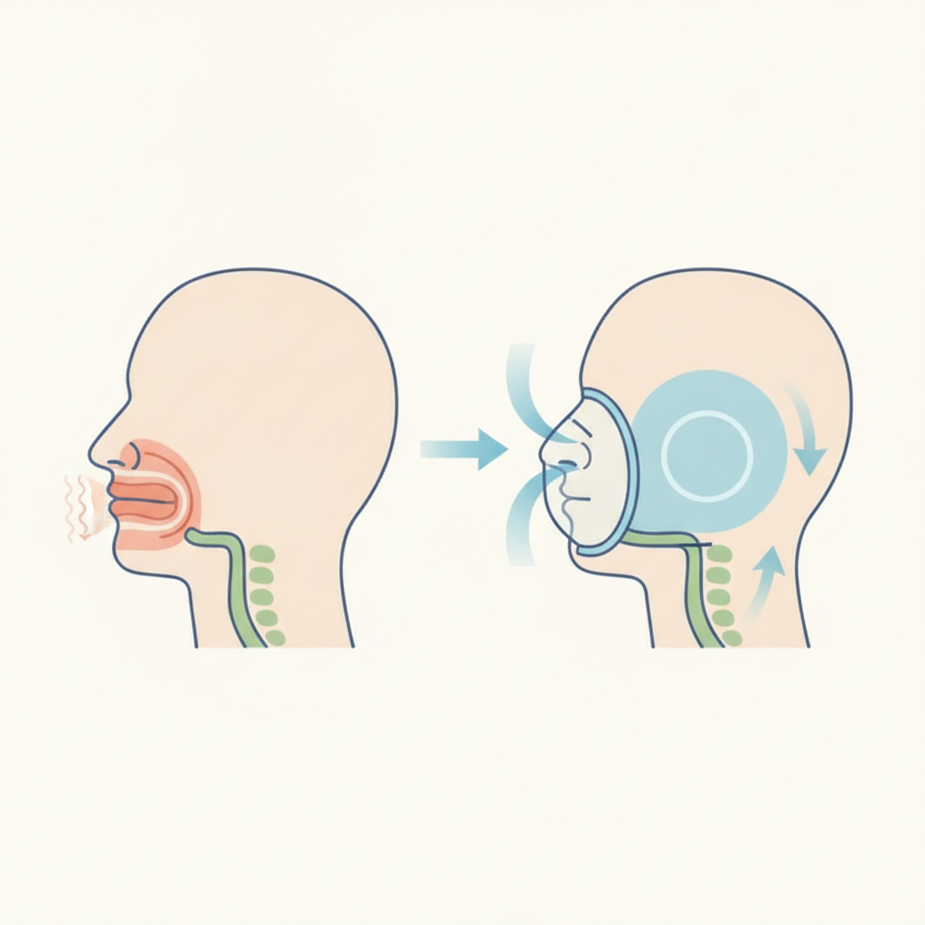 APAP 자동 압력 조절 양압기: 편안한 수면을 위한 현명한 선택 - 양압기(CPAP/APAP) 기도 유지 원리 설명 그림