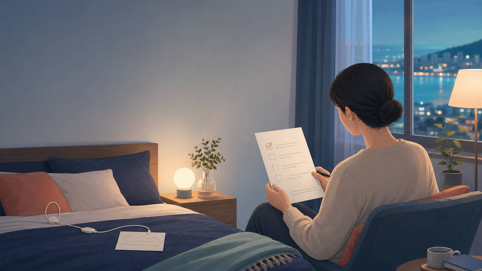 부산 수영구에서 수면다원검사를 알아보는 과정을 표현한 안내 이미지