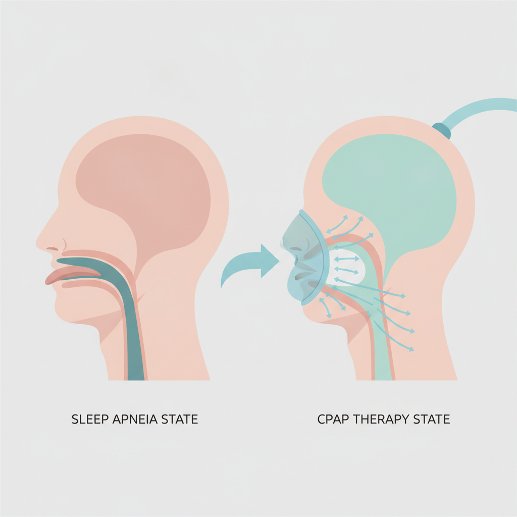 CPAP 사용법: 수면의 질을 높이는 현명한 양압기 활용 가이드 - 양압기(CPAP/APAP) 기도 유지 원리 설명 그림