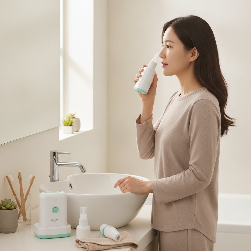 답답한 비염, 콧물, 코막힘 해소! 비염 코세척기 추천 및 비강 관리 완벽 가이드 - 환절기 비강 관리 루틴 장면
