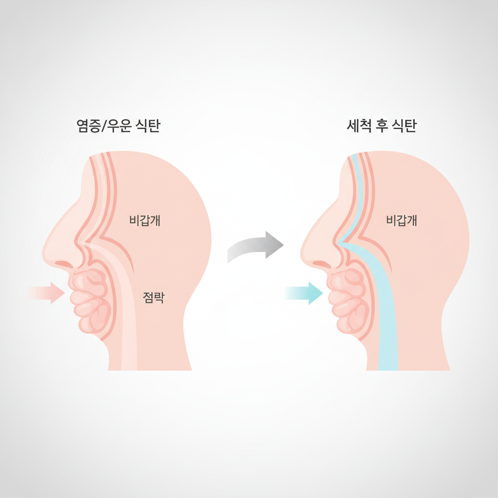 비염 코세척기 추천 가이드: 올바른 선택과 사용법으로 건강한 코 관리 시작하기 - 비강 구조와 코막힘 원리 설명 그림