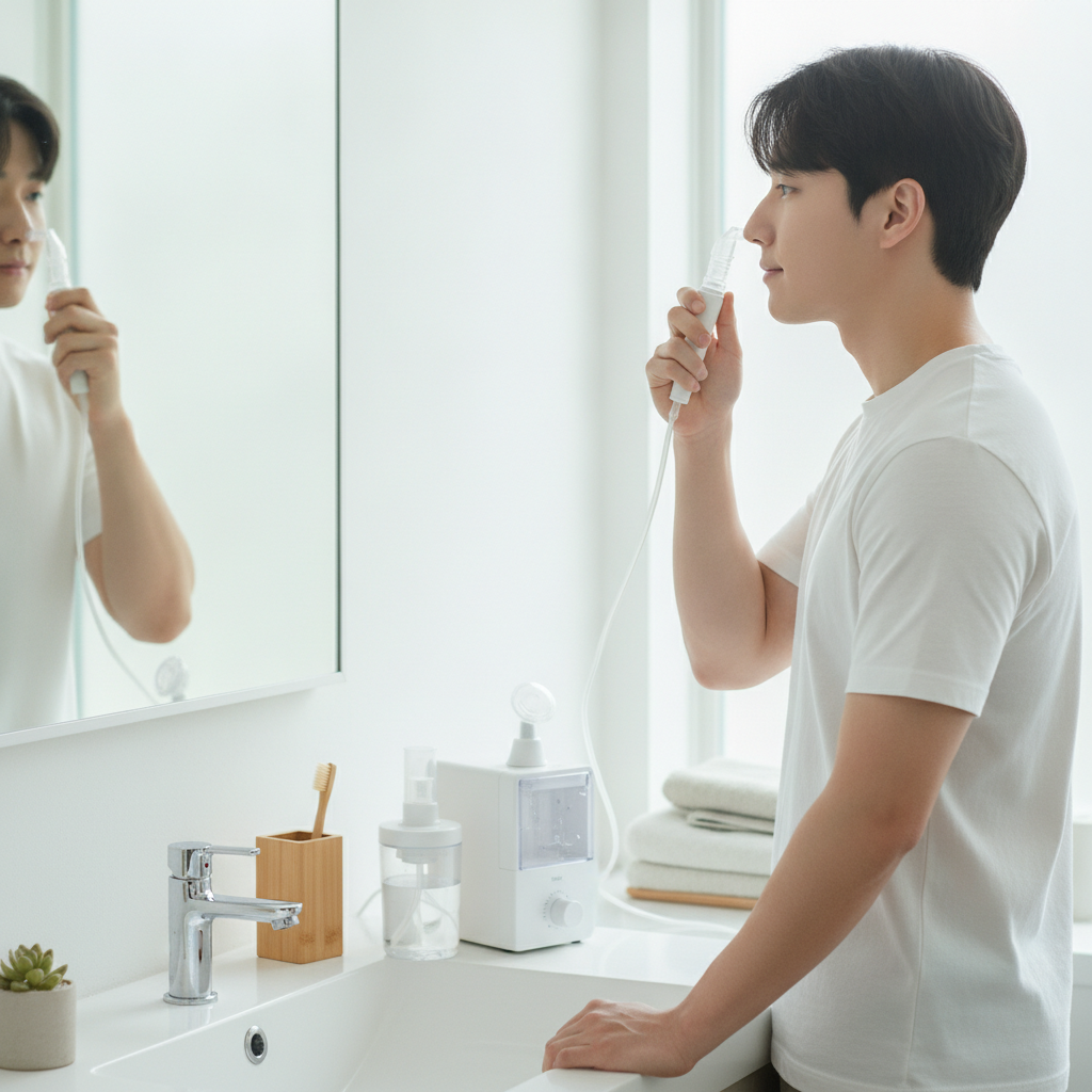 비염 코세척기 추천: 답답한 코, 시원하게 뚫는 비강관리 가이드 - 환절기 비강 관리 루틴 장면