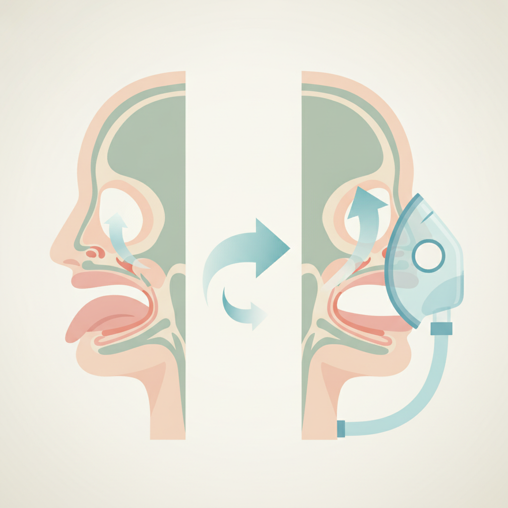 소음 걱정 없는 숙면, 저소음 양압기 추천과 현명한 선택 가이드 - 양압기(CPAP/APAP) 기도 유지 원리 설명 그림