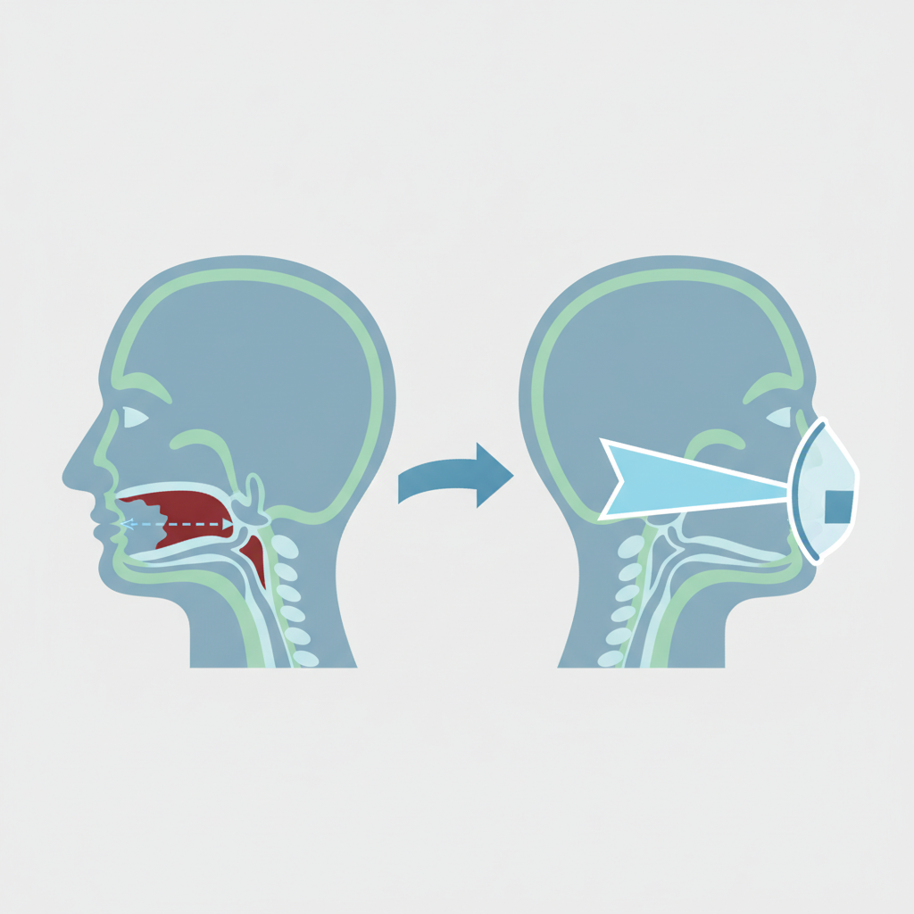 수면 무호흡증 양압기: 편안한 숨으로 숙면을 되찾는 방법 - 양압기(CPAP/APAP) 기도 유지 원리 설명 그림