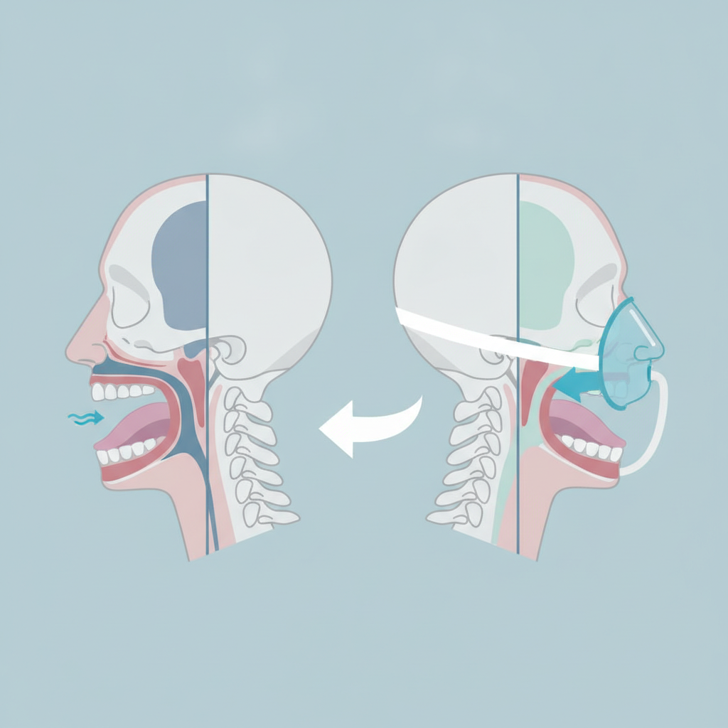 수면 무호흡증 치료의 핵심: 양압기(CPAP)의 모든 것 - 양압기(CPAP/APAP) 기도 유지 원리 설명 그림