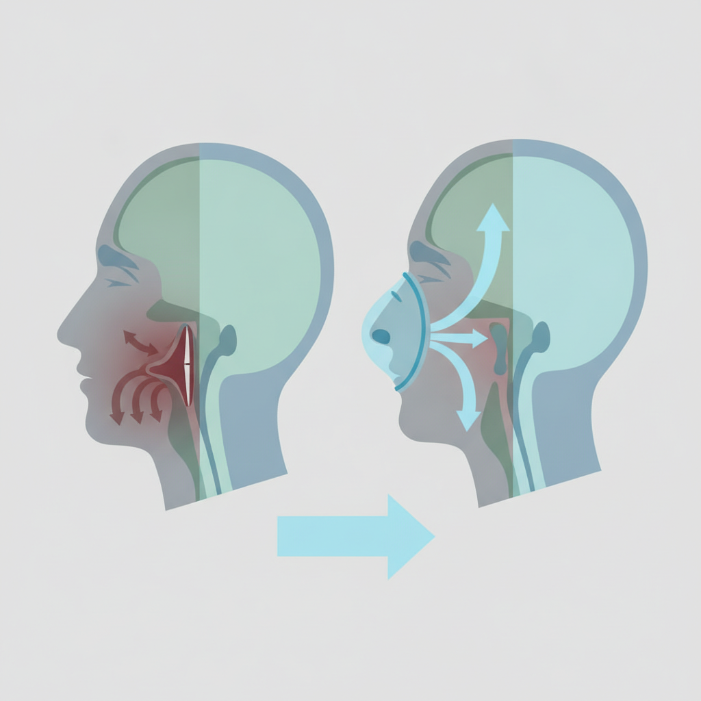 수면무호흡증 치료의 핵심, 양압기: 올바른 사용법과 효과 - 양압기(CPAP/APAP) 기도 유지 원리 설명 그림