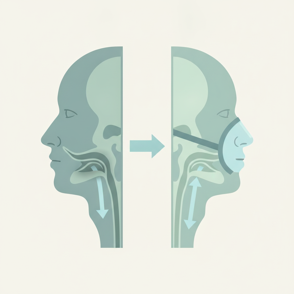 수면무호흡증의 비수술적 치료, 양압기(CPAP)의 모든 것 - 양압기(CPAP/APAP) 기도 유지 원리 설명 그림