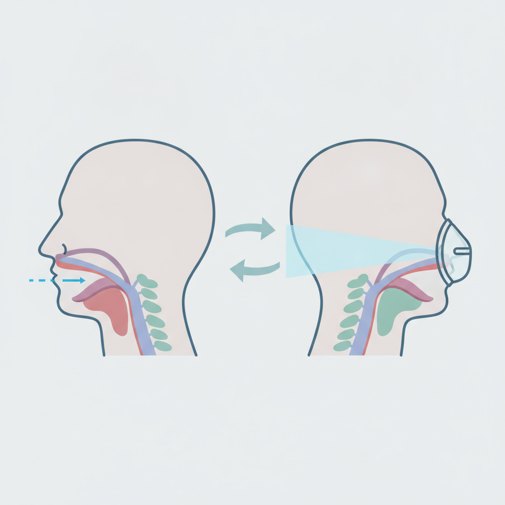 숙면을 방해하는 코골이, 수면무호흡증 해결책: 저소음 양압기 추천 가이드 - 양압기(CPAP/APAP) 기도 유지 원리 설명 그림