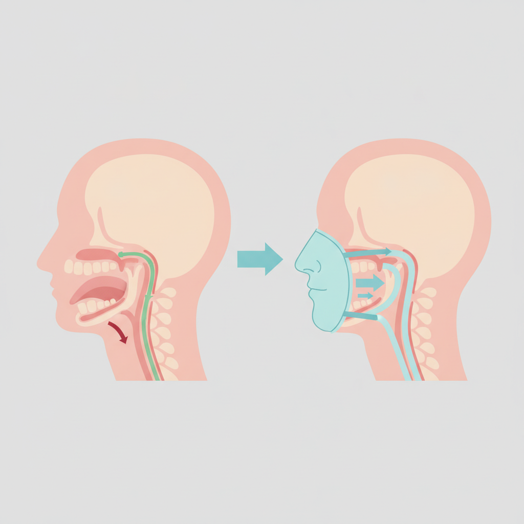 숙면을 위한 현명한 선택: 저소음 양압기 추천 가이드 - 양압기(CPAP/APAP) 기도 유지 원리 설명 그림
