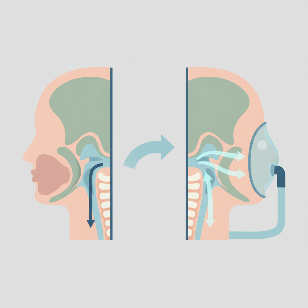 양압기 마스크 종류 - 양압기(CPAP/APAP) 기도 유지 원리 설명 그림