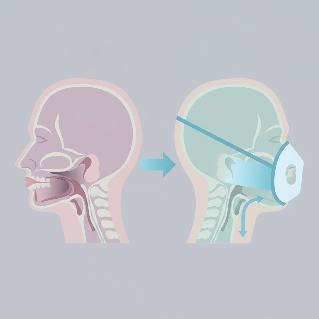 양압기 적응 실패, 포기 대신 현명한 해결책을 찾아서 - 양압기(CPAP/APAP) 기도 유지 원리 설명 그림