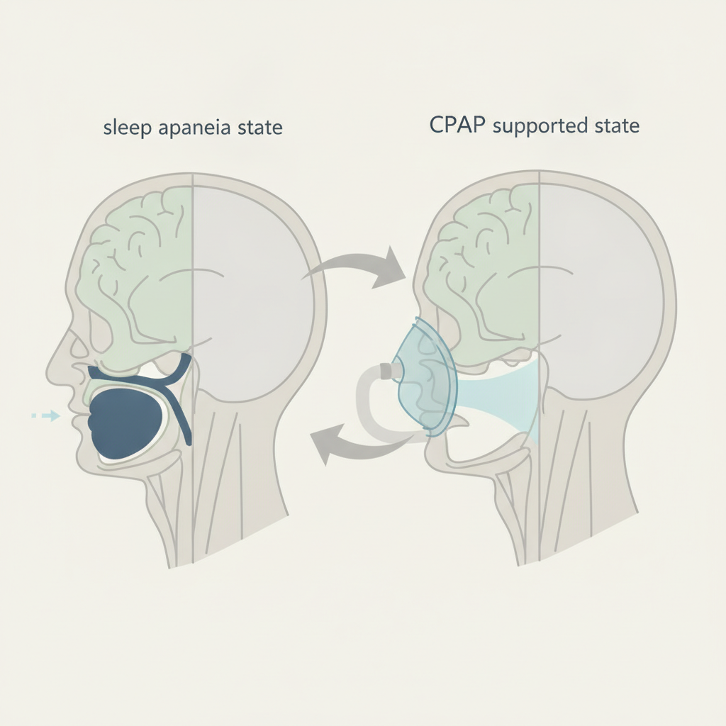 양압기(CPAP): 수면 무호흡증, 더 이상 방치하지 마세요! - 양압기(CPAP/APAP) 기도 유지 원리 설명 그림