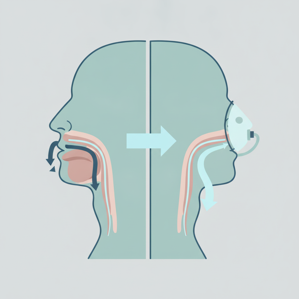 양압기(CPAP): 수면 무호흡증 치료의 핵심, 올바른 이해와 사용 가이드 - 양압기(CPAP/APAP) 기도 유지 원리 설명 그림