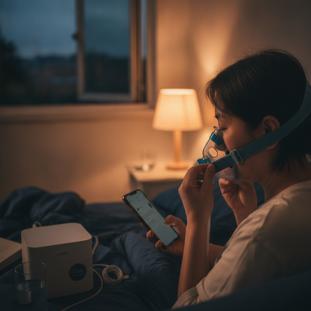 양압기(CPAP): 수면 무호흡증 치료의 핵심, 올바른 이해와 사용 가이드 - 양압기와 함께하는 저녁 루틴 장면