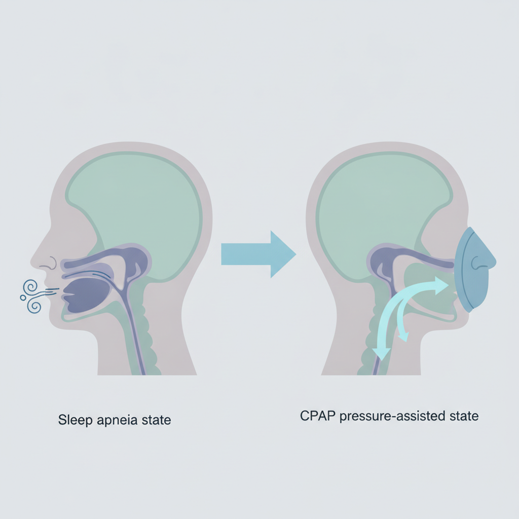 양압기(CPAP)란 무엇인가요? 수면무호흡증 치료의 핵심 가이드 - 양압기(CPAP/APAP) 기도 유지 원리 설명 그림