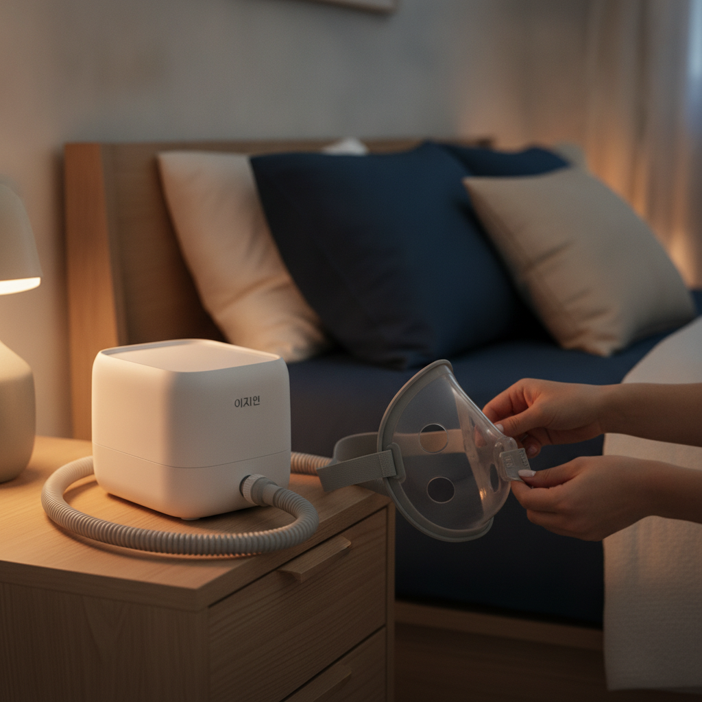 양압기(CPAP)란 무엇인가요? 수면무호흡증 치료의 핵심 가이드 - 이지앤 양압기 제품 소개 비주얼
