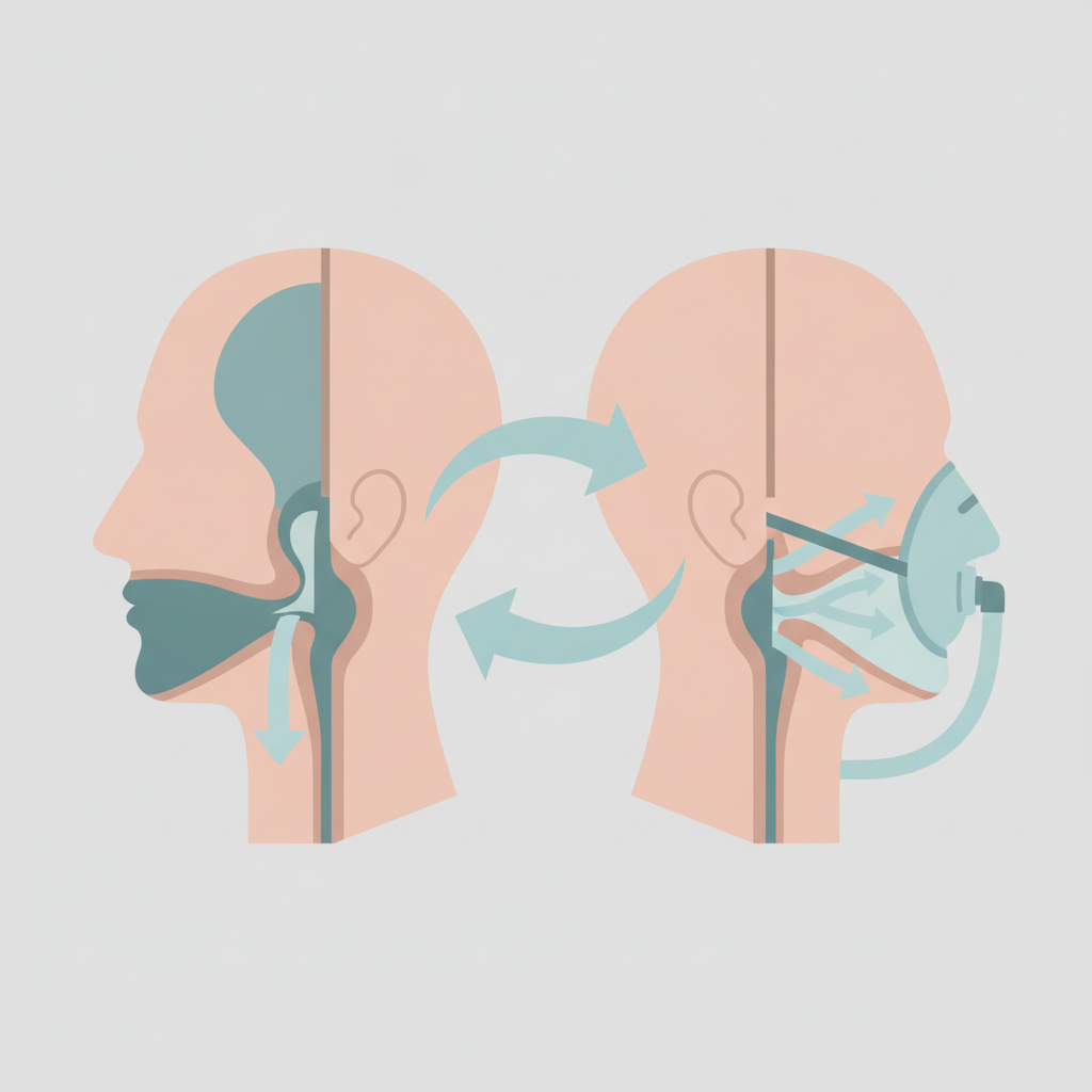 양압기(CPAP)란? 수면 무호흡증과 코골이, 올바른 사용법부터 관리까지 - 양압기(CPAP/APAP) 기도 유지 원리 설명 그림