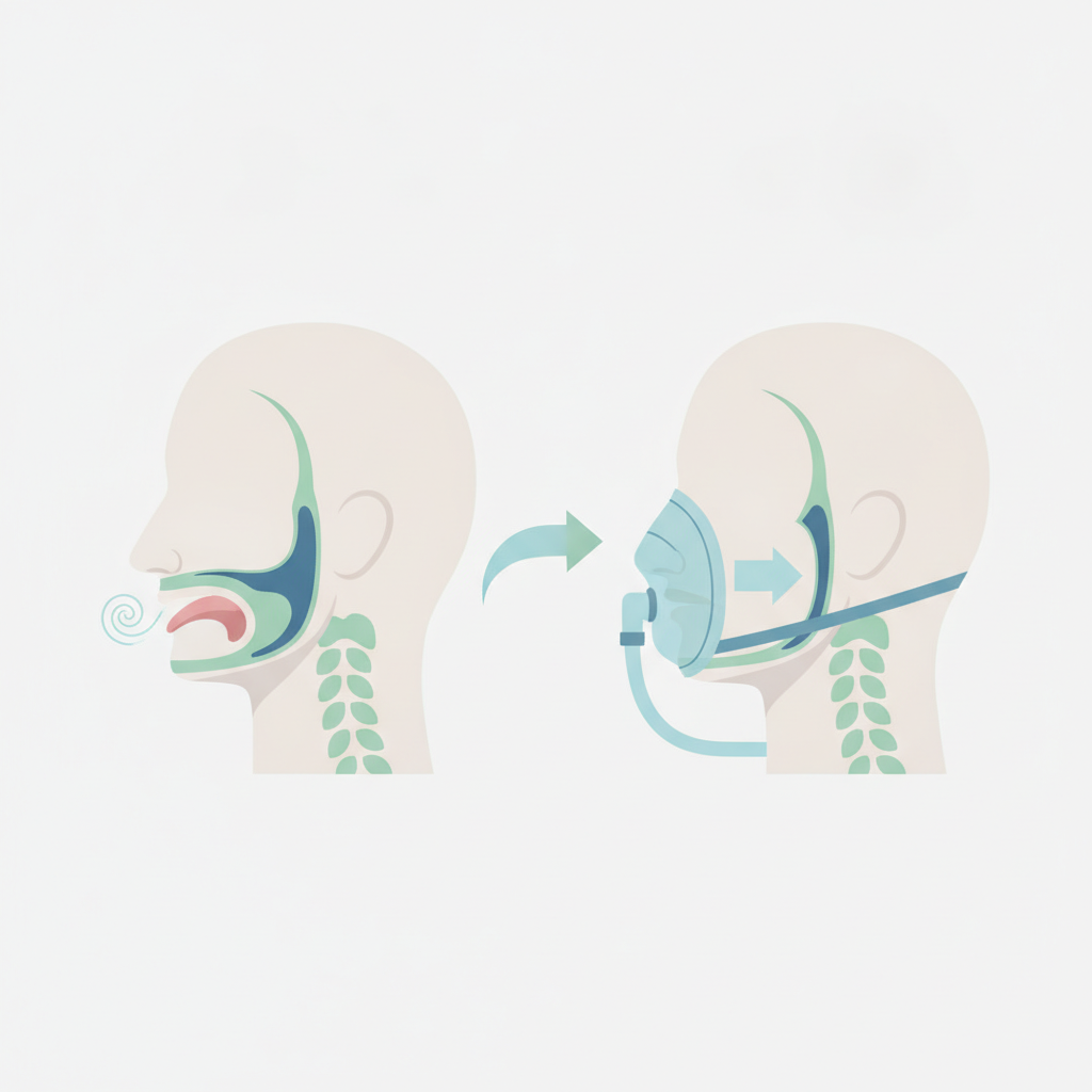 잠 못 드는 밤, 저소음 양압기 추천으로 숙면 솔루션을 찾다 - 양압기(CPAP/APAP) 기도 유지 원리 설명 그림