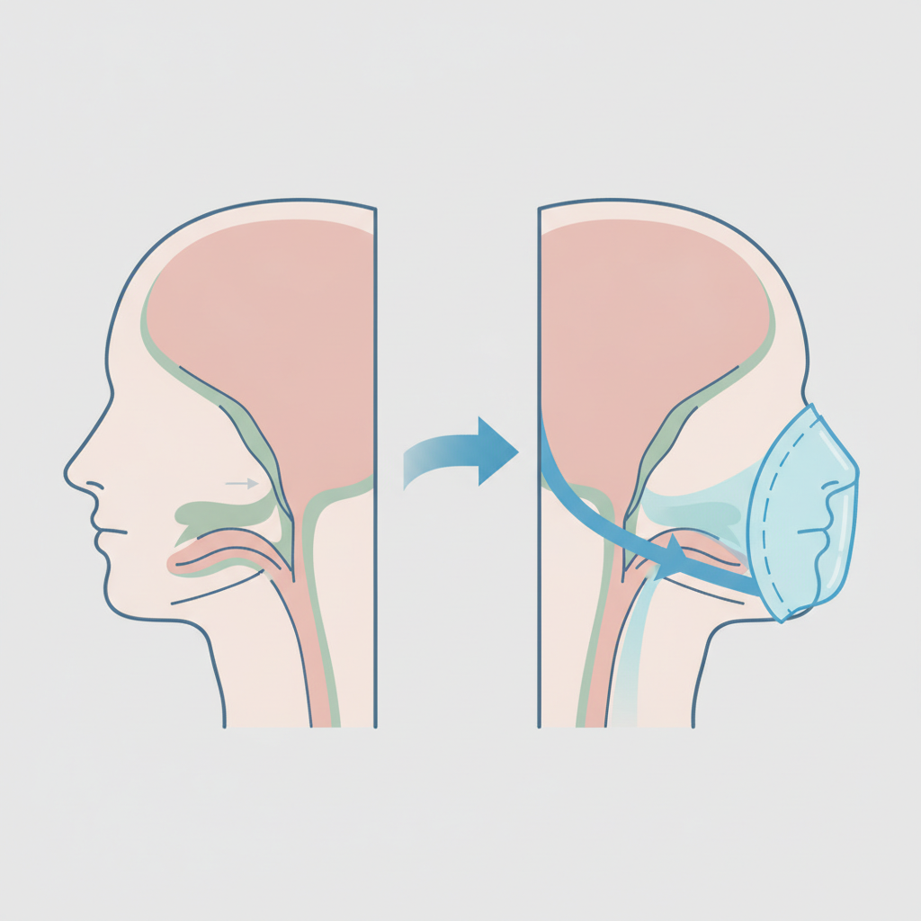 저소음 APAP 양압기: 편안한 수면을 위한 현명한 선택과 적응 - 양압기(CPAP/APAP) 기도 유지 원리 설명 그림