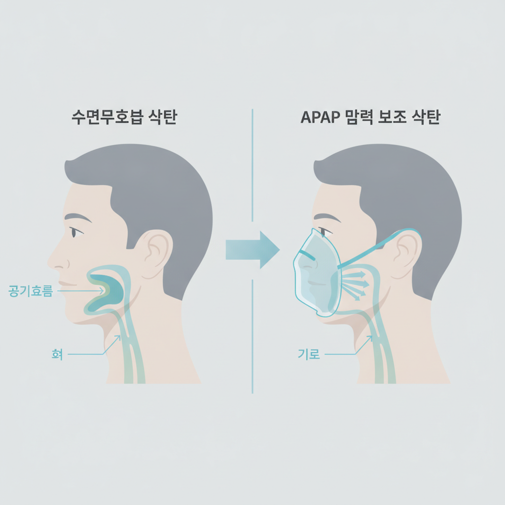 저소음 양압기 추천 - 양압기(CPAP/APAP) 기도 유지 원리 설명 그림