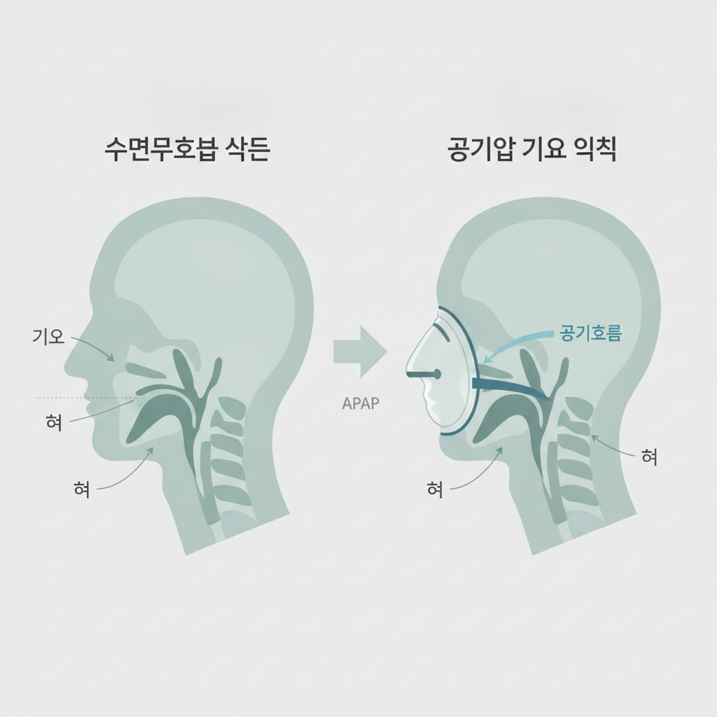 저소음 양압기 추천 - 양압기(CPAP/APAP) 기도 유지 원리 설명 그림