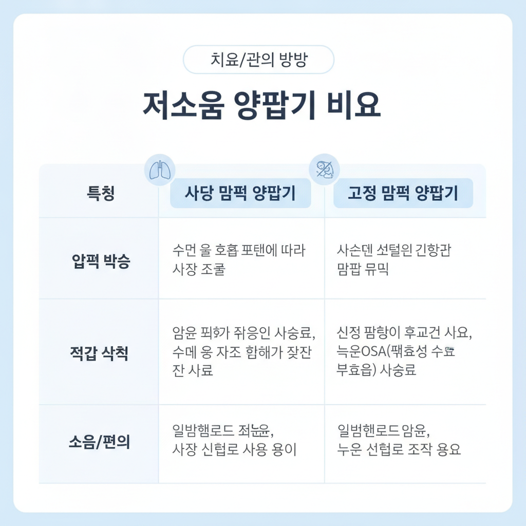 저소음 양압기 추천 - CPAP vs APAP 비교표