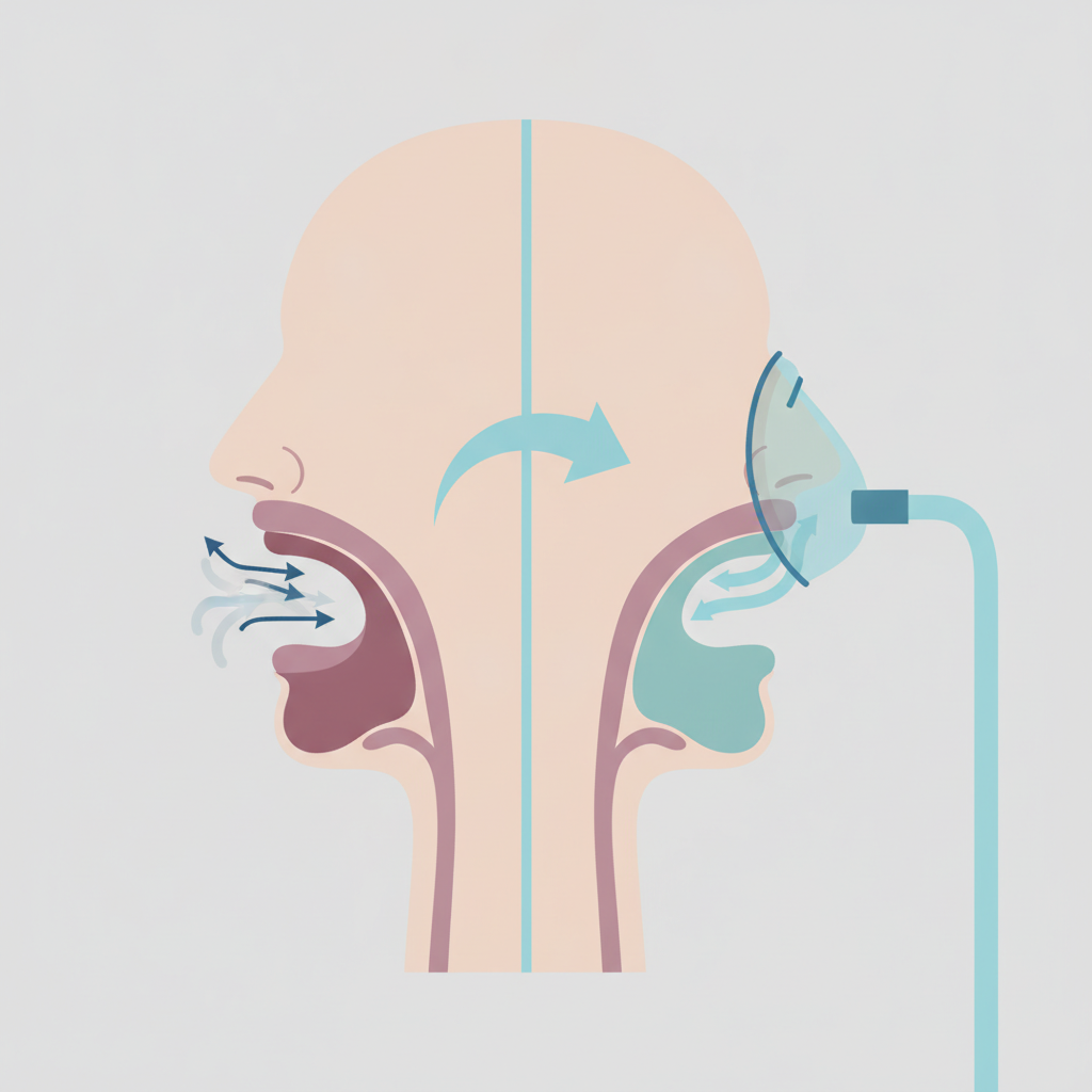 저소음 양압기 추천 가이드: 수면무호흡증 관리의 현명한 시작 - 양압기(CPAP/APAP) 기도 유지 원리 설명 그림