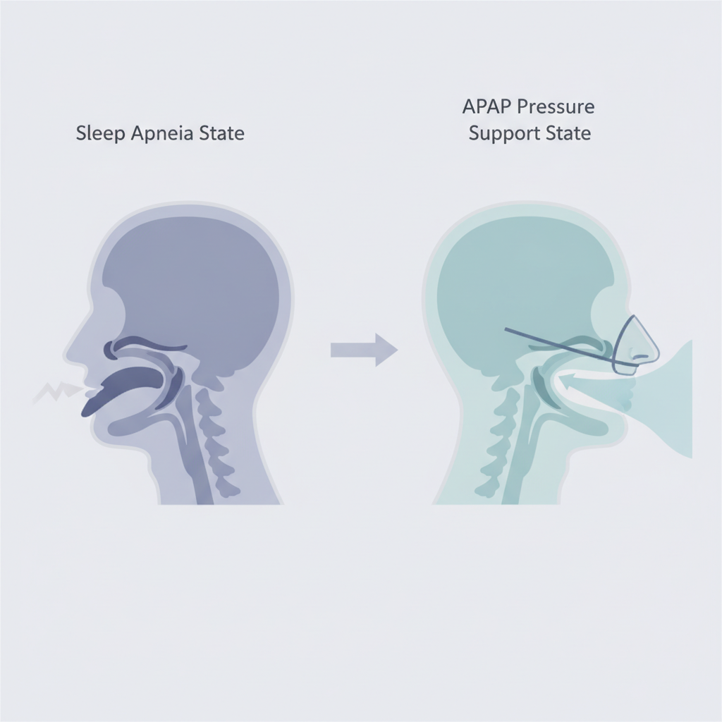 저소음 양압기 추천, 수면무호흡증 관리를 위한 현명한 선택 가이드 - 양압기(CPAP/APAP) 기도 유지 원리 설명 그림