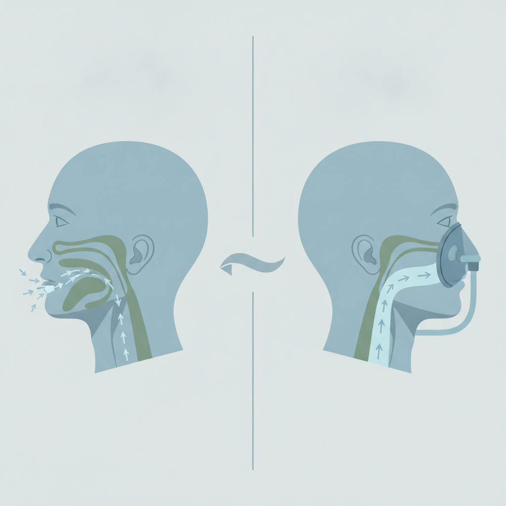저소음 양압기 추천: 수면무호흡증 극복을 위한 현명한 선택 가이드 - 양압기(CPAP/APAP) 기도 유지 원리 설명 그림