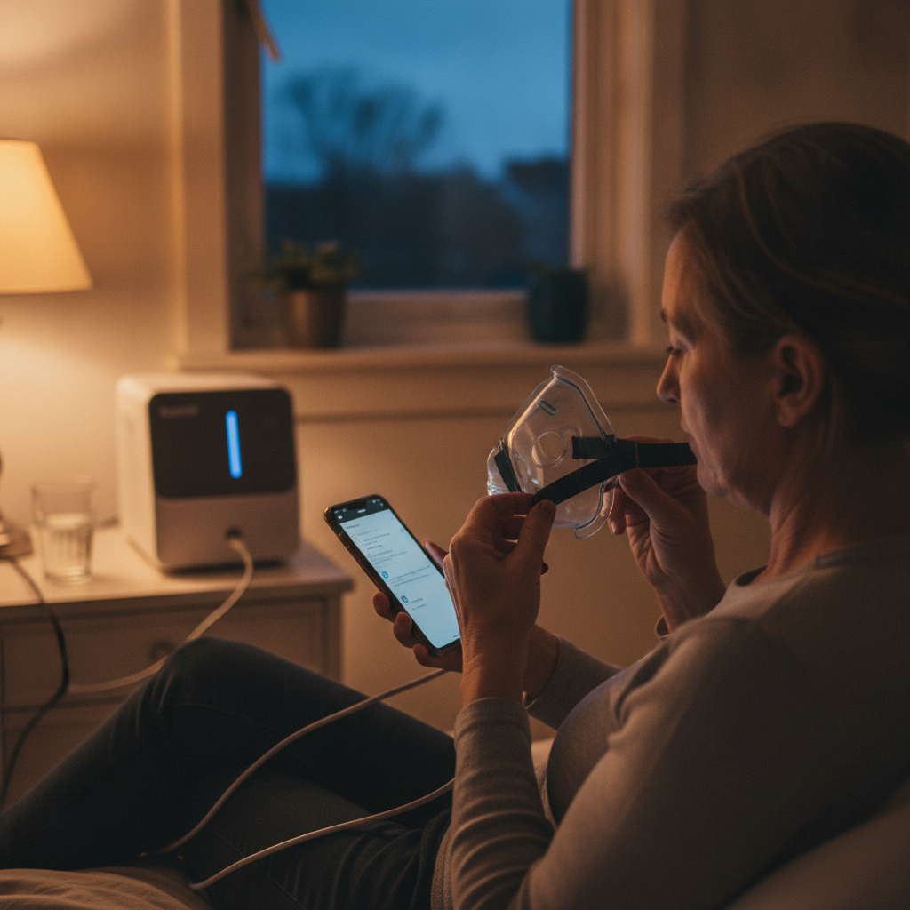 저소음 양압기 추천: 숙면을 위한 현명한 선택 가이드 (CPAP/APAP) - 양압기와 함께하는 저녁 루틴 장면