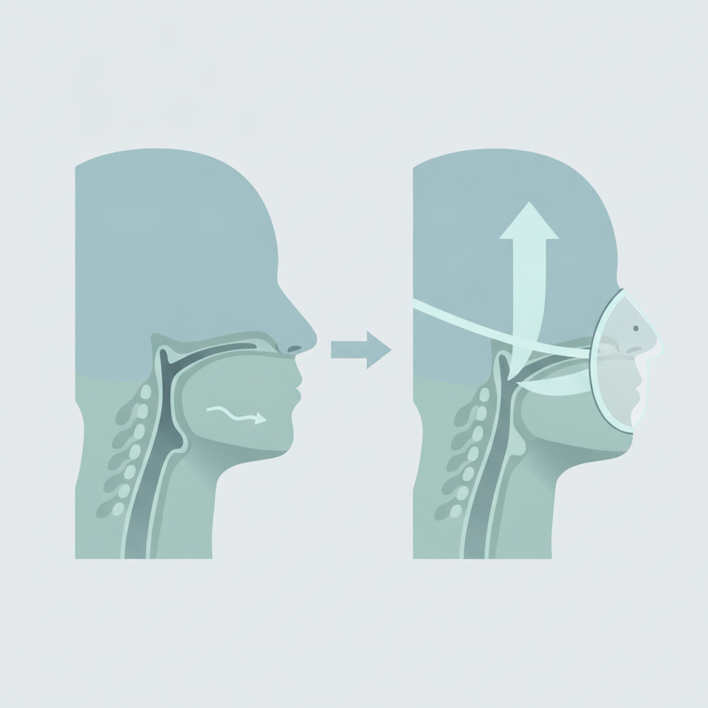 저소음 양압기 추천: 코골이, 수면무호흡증 현명한 선택 가이드 - 양압기(CPAP/APAP) 기도 유지 원리 설명 그림