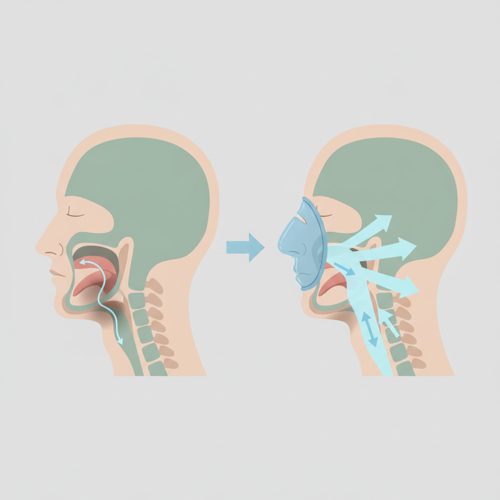 조용한 수면을 위한 현명한 선택: 저소음 양압기 추천 가이드 - 양압기(CPAP/APAP) 기도 유지 원리 설명 그림