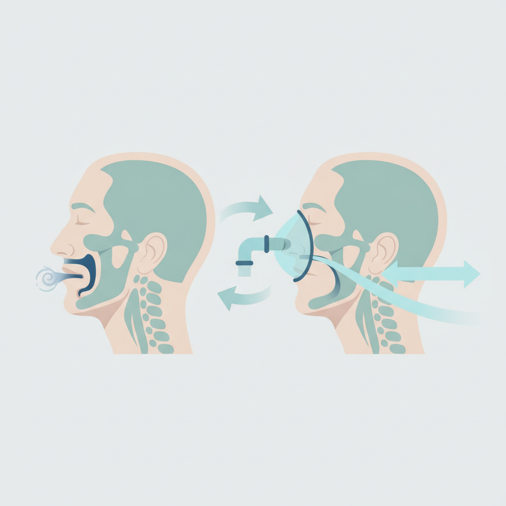코골이, 단순한 소음일까? 건강을 위한 수면 관리 가이드 - 양압기(CPAP/APAP) 기도 유지 원리 설명 그림