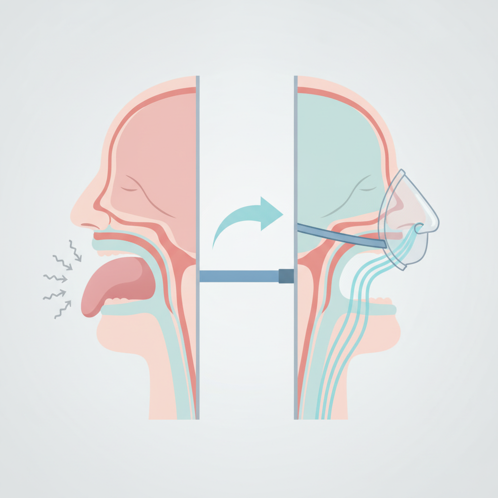 코골이, 수면무호흡증 이제 그만! 저소음 양압기 추천 및 선택 가이드 - 양압기(CPAP/APAP) 기도 유지 원리 설명 그림