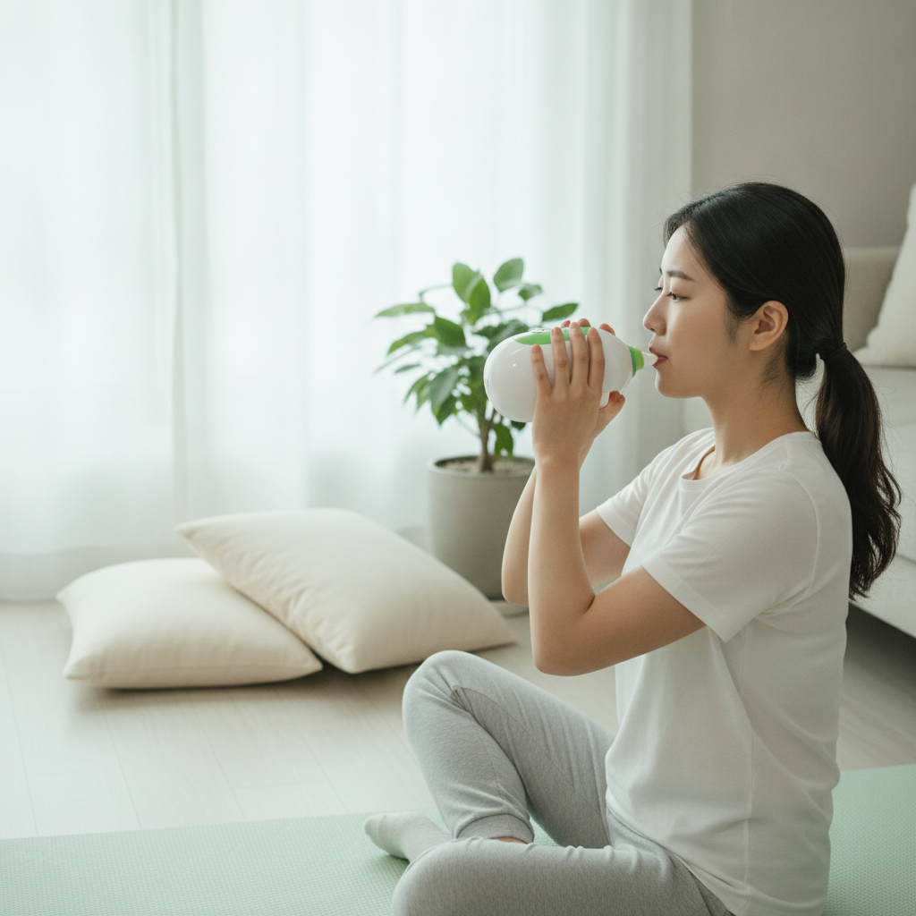 호흡근 운동: 코골이와 수면무호흡 개선을 위한 생활 속 실천 가이드 - 저항 호흡 운동 루틴 장면